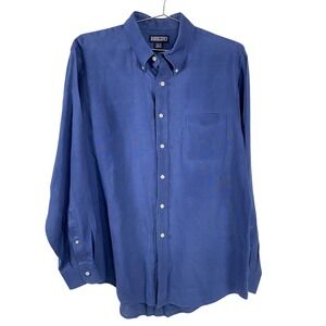 Lands' End Shirt Mens 16.5 35 Blue 100% Linen Button Down Collar Long Sleeve
